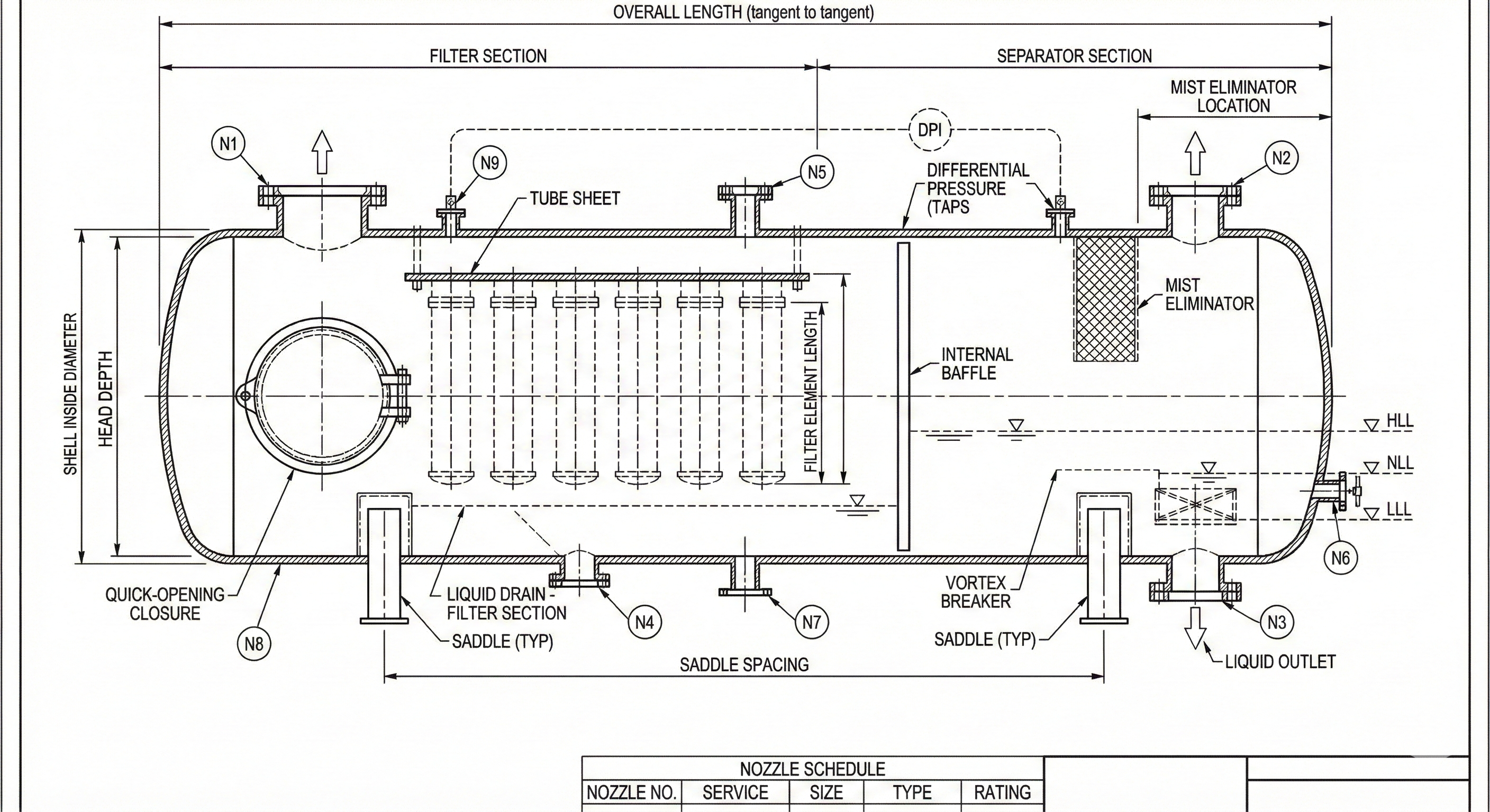 Filter Separator General Arrangement Drawing